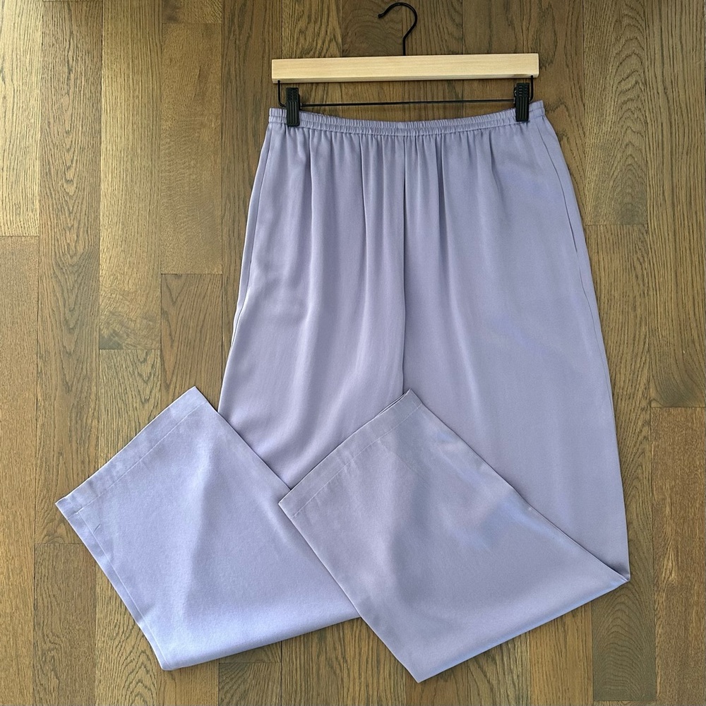 Eileen Fisher Silk Georgette Elastic Waist Wide Leg Pants in Lavender Medium